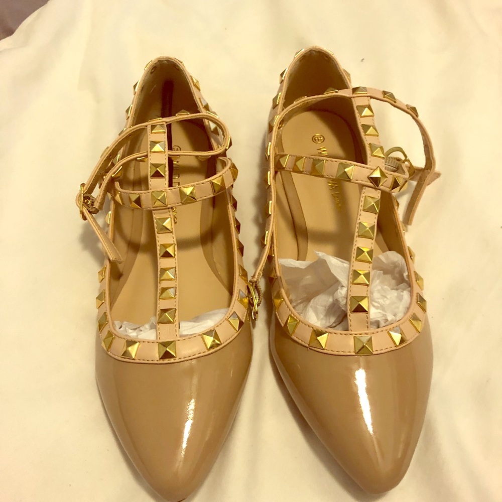 Wild Diva flats with ankle straps and  studs